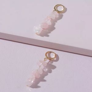 NWT GORGEOUS ROSE QUARTZ drop earrings w gold hoop huggie. Fashion earrings.
